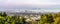 Panoramic view of Berkeley; San Francisco Bay shoreline with Port of Oakland, Yerba Buena Island, Treasure Island, the Bay bridge