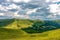 Panoramic view of the Bieszczady Mountains, sunny July day, Poland