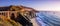 Panoramic view of Bixby Creek Bridge and the dramatic Pacific Ocean coastline, Big Sur, California