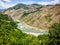 Panoramic view on Black Drin river in Albania in summer