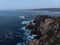 Panoramic view of blue hour steep rocky cliffs shore coastline at Cabo Prior Lighthouse Ferrol A Coruna Galicia Spain