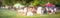 Panoramic view blurry background resident enjoy BBQ and camping at local park in USA