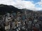 Panoramic view of Bogota downtown city center from viewing platform observation deck in Torre Colpatria tower Colombia