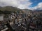 Panoramic view of Bogota downtown city center from viewing platform observation deck in Torre Colpatria tower Colombia