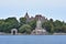 Panoramic view of Boldt castle in Heart Island. Located in the border between Canada and United States. Thousands Islands. Ontario