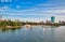 Panoramic view of Boston downtown and historic center from the landmark Longfellow bridge