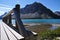 Panoramic view of bow lake and mountains in Jasper national park, Canada