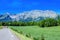 Panoramic view on Breche de Faraut mountain range in French Prealps in summer