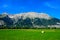 Panoramic view on Breche de Faraut mountain range in French Prealps in summer