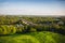 Panoramic view of bridge over river Klyazma in Vladimir city with railroad and green trees