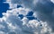 Panoramic view of bright picturesque white clouds on blue sky background