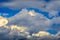 Panoramic view of bright picturesque white clouds on blue sky background