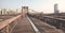 Panoramic view of Brooklyn Bridge, color toned picture, New York City, USA