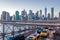 Panoramic View of Brooklyn Bridge traffic and Manhattan skyline - New York, USA