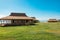 Panoramic view of cabins on a campsite at Lake Chala at Kenya/Tanzania border in Tsavo West National Park in Kenya