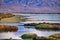 Panoramic view of Cabo de Gata wetlands with pink flamingos in the background