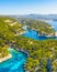 Panoramic view of Calanques National Park near Cassis fishing village, Provence, South France