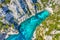 Panoramic view of Calanques National Park near Cassis fishing village, Provence, South France