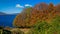 Panoramic view of Campotosto lake in the autumn season