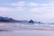 Panoramic view at Cannon City beach and Haystack rock, Oregon
