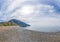 Panoramic View of Cape Ai-Fock, Veselovskaya bay and the beach of the village of Vesyoloe in the Crimea. On the foreground is the