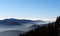 Panoramic view of the Carpathian mountains with clouds in the Romania.