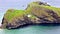 Panoramic view of the Carrick-a-Rede Rope Bridge and Carrickarede island, UK