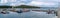Panoramic view of Carril harbor with clam aquaculture boats