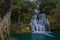 Panoramic view of the Cascades at the Tamasopo Spa in the Huasteca Potosina,Translucent, overflowing waters and lush vegetation,