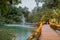 Panoramic view of the Cascades at the Tamasopo Spa in the Huasteca Potosina,Translucent, overflowing waters and lush vegetation,