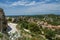 Panoramic view of the castle of Baux-de-Provence at the top of the hill.