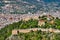 Panoramic view on castle walls, lower castle and city from the upper castle in Alanya