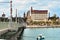 Panoramic view of Cathedral Basilica and Bridge of Lions at Old Town in Florida`s Historic Coast.