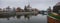 Panoramic view of the Cathedral of St. John the Baptist reflected in Oder river at cold snowy day. Ostrow Tumski district