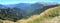 Panoramic view of Caucasian mountain range in the vicinity of Krasnaya Polyana, Russia