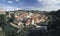 Panoramic view of Cesky Krumlov, Czech Republic. Squeezed into a tight S-bend of the River Vltava, Cesky Krumlov is one of the