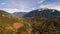 Panoramic view of the Chilliwack River, the valley and the peaks of MacFarlane, Crossover and Slesse Mountains in the background,