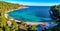 Panoramic view of Chrysi Milia beach in Alonnisos island, Greece