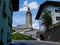 Panoramic view of church in luxury resort Lech am Arlberg. Vorarlberg, Austria.