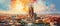 Panoramic view of the city of Barcelona. Spain. Digital oil color painting illustration