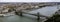 Panoramic view of the city of Budapest from the top of the `Citadella` Fortress in the direction of the Liberty Bridge, Hungary