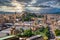 Panoramic view of the city of Edinburgh in Scotland at sunset