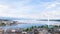Panoramic view of city of Geneva, the Leman Lake and the Water