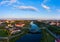 Panoramic view of the city of Grodno, the embankment, the Neman river and the old city. Autumn evening, the city in the