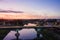 Panoramic view of the city of Grodno, the embankment, the Neman river and the old city. Autumn evening, the city in the sunshine