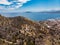 Panoramic view of city Palermo, Sicily, Italy. Winding climb park Belvedere of Monte Pellegrino. Aerial photo