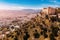 Panoramic view of city Palermo, Sicily, Italy. Winding climb park Belvedere of Monte Pellegrino. Aerial photo