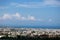 Panoramic view of city of Patras downtown and azure Mediterranean sea