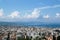Panoramic view of city of Patras downtown and azure Mediterranean sea