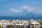 Panoramic view of the city of Patras in Greece with the rocks of Gulf of Corinth on the background